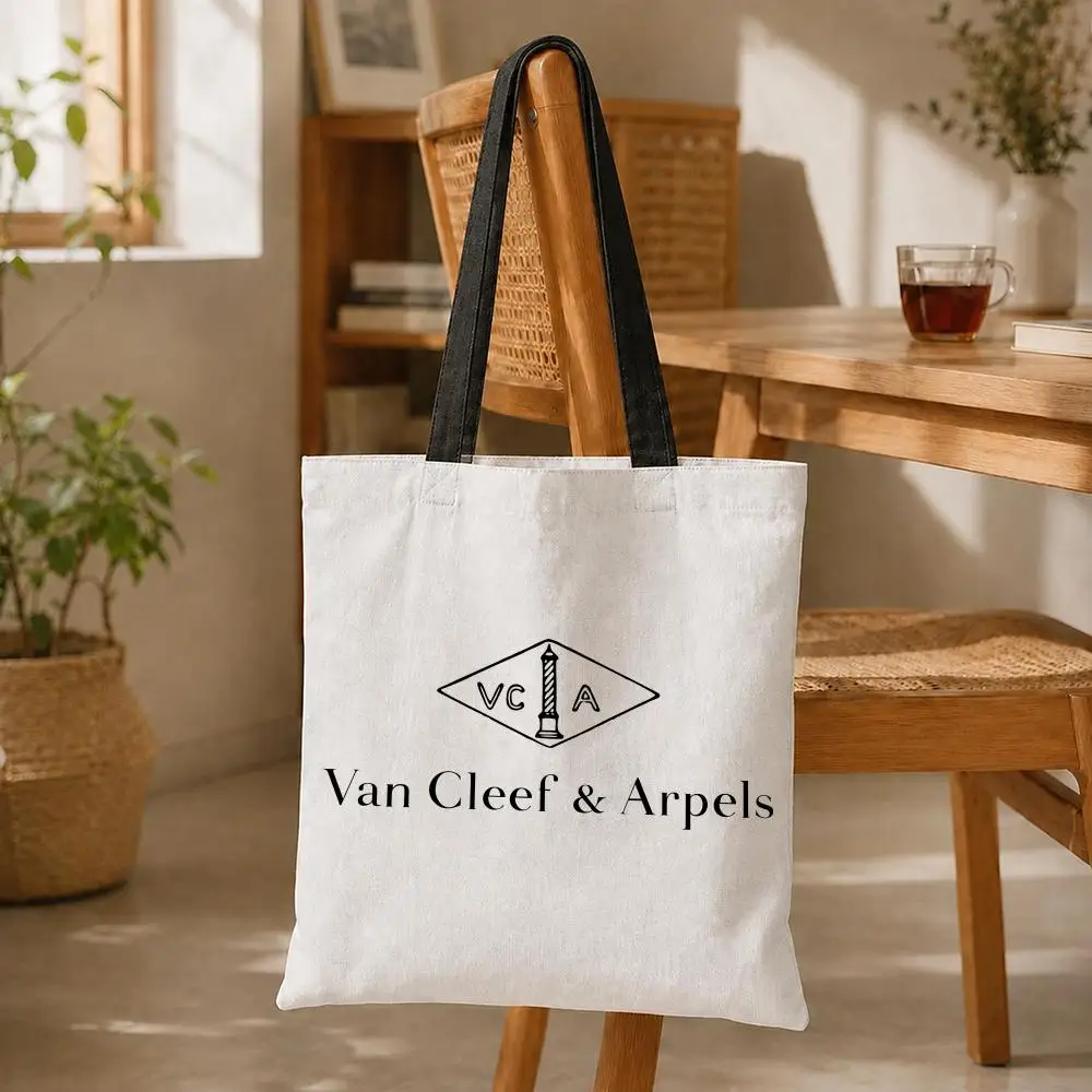 Fashion V-Van C-Cleef Storage Bags Women Canvas Tote Bag Large Capacity Reusable Shoulder Shopper Bag