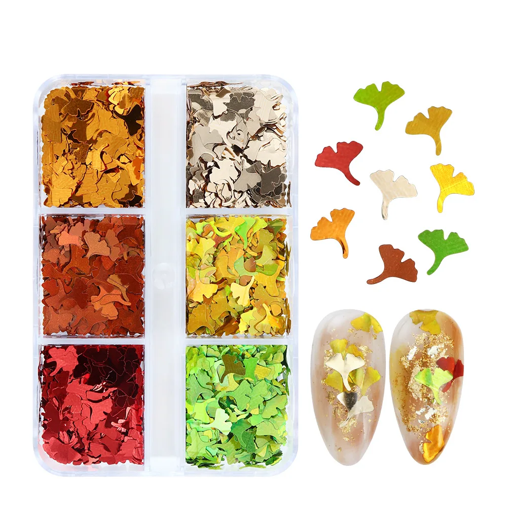 Mixed Nail Art Decorations Perfect for DIY Crafting and Manicure Glittering Nail Art Decorations with Silver Gingko Leaf Design