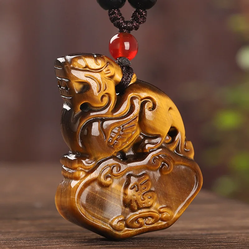 

Натуральный камень тигровый глаз, кулон Pixiu для мужчин и женщин, привлекающий богатство в год судьбы, безопасная пряжка, ожерелье, цепочка для свитера