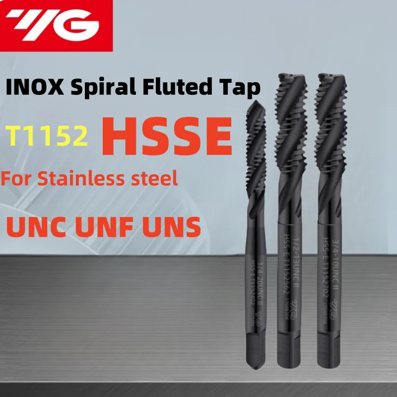 

1PCS South Korea YG HSSE American INOX Spiral Fluted Tap UNC UNF UNS 8-32/10-24 1/4-20 5/8 7/16 9/16 Machine Screw Thread Taps