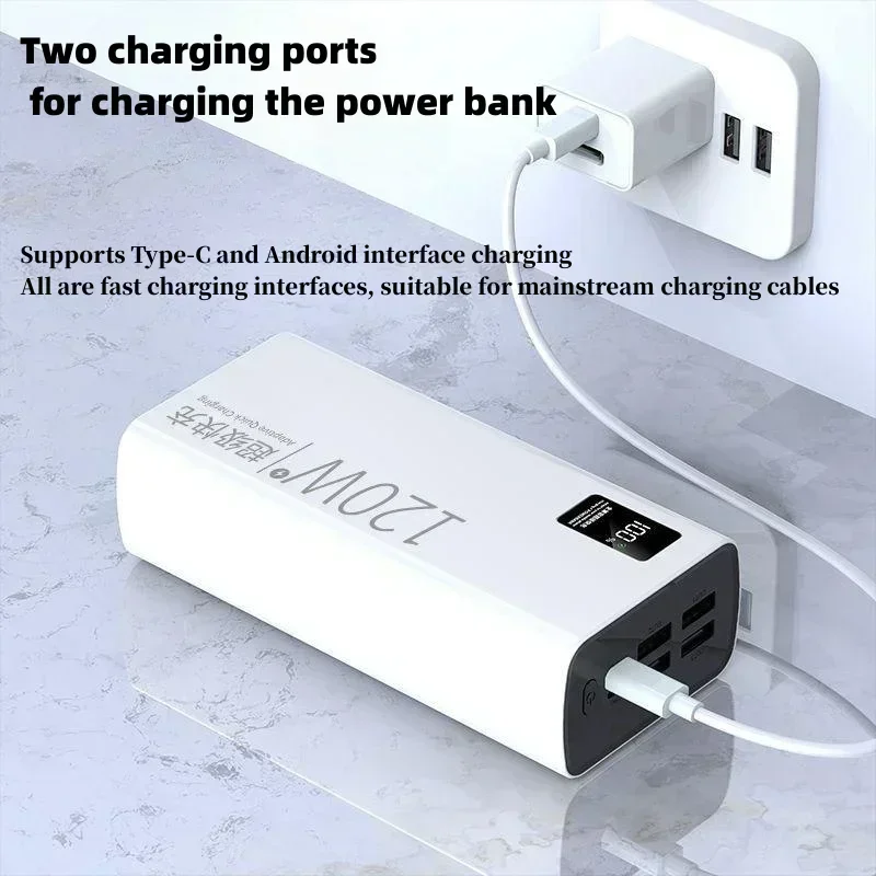 120W super fast charging 100000mAh, 100% sufficient capacity, mobile power bank suitable for Apple, Samsung, Huawei, etc