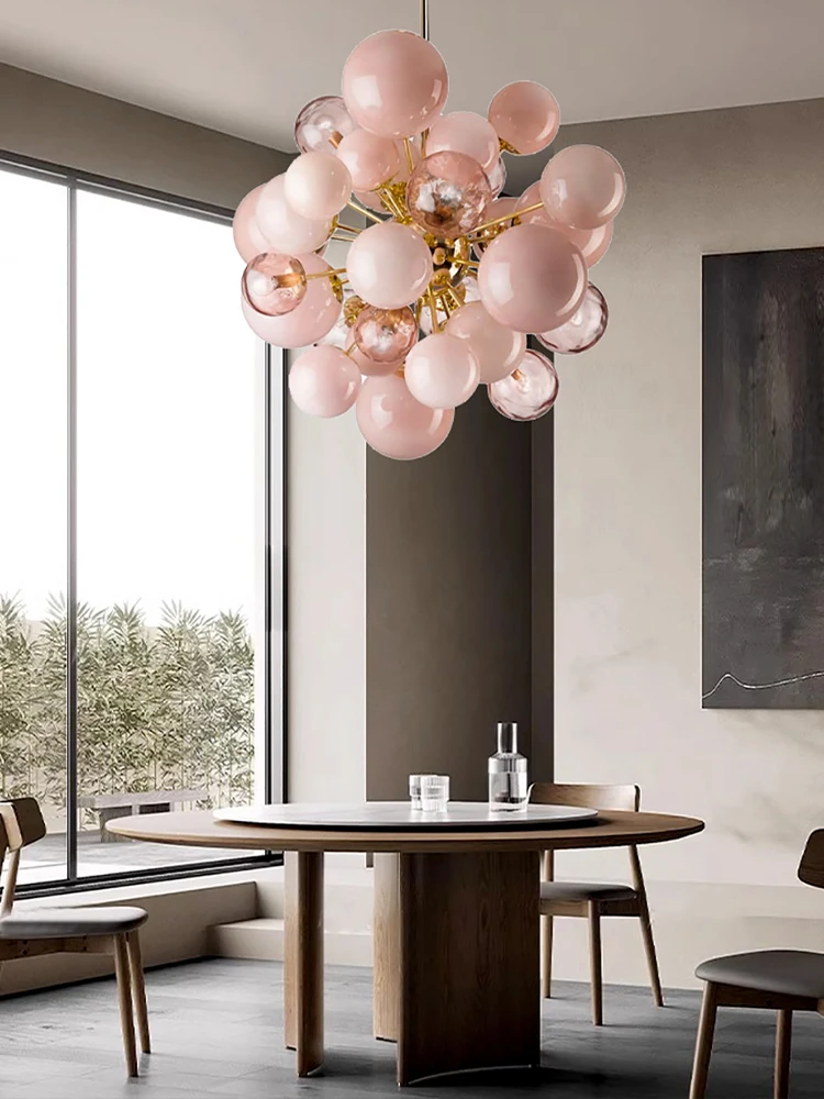 2026 حالمة الوردي الزجاج فقاعة قلادة أضواء LED ديكور المنزل مصباح السقف داخلي نجف يُعلق بالسقف تركيبات لغرفة المعيشة