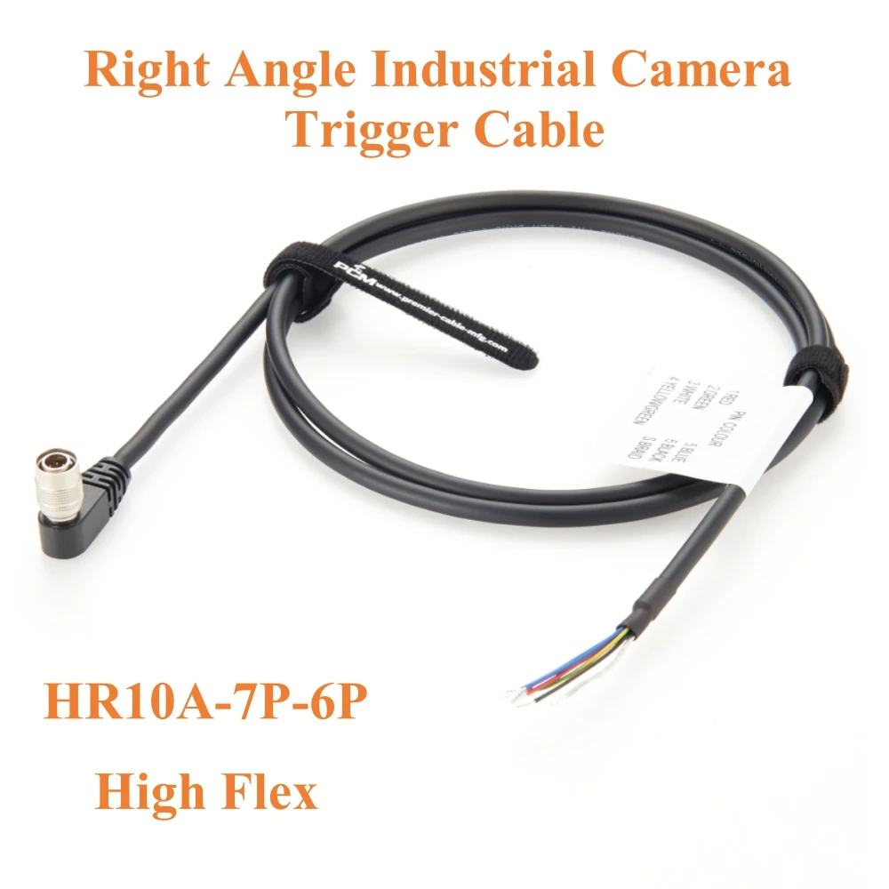 Right Angle Industrial Camera Trigger Cable Compatible Hirose HR10A-7P-6P I/O Power High Flex for Basler Gige AVT CCD Camera