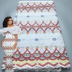 Tela de encaje de algodón puro africano para mujer, vestido de fiesta elegante, estampado nigeriano, alta calidad, 5 yardas, 2024, A3945