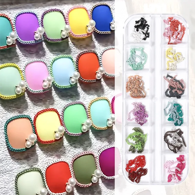 12 Grids Metal Chain Nail Art Charms Crystal Decorations Studs Manicure Design Mixed Gold Silver Jewelry DIY Nails Accessories