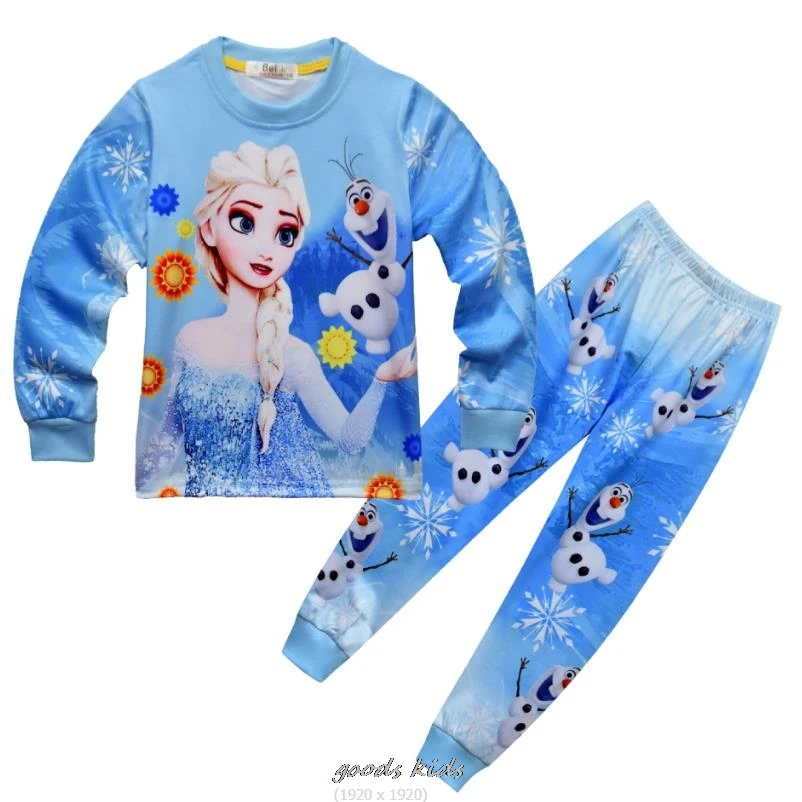 Girls Pajamas Frozen Anna Elsa Clothing Sets Kids Long Sleeve +Pant 2Piece Children Home Clothing Girl Nightgown Birthday Gift