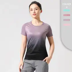 Gradient Color Quick Dry Sport T-shirt Women Slim Gym Workout Hiking Short Sleeve Tees Shirt Running Yoga Fitness Tops MM710