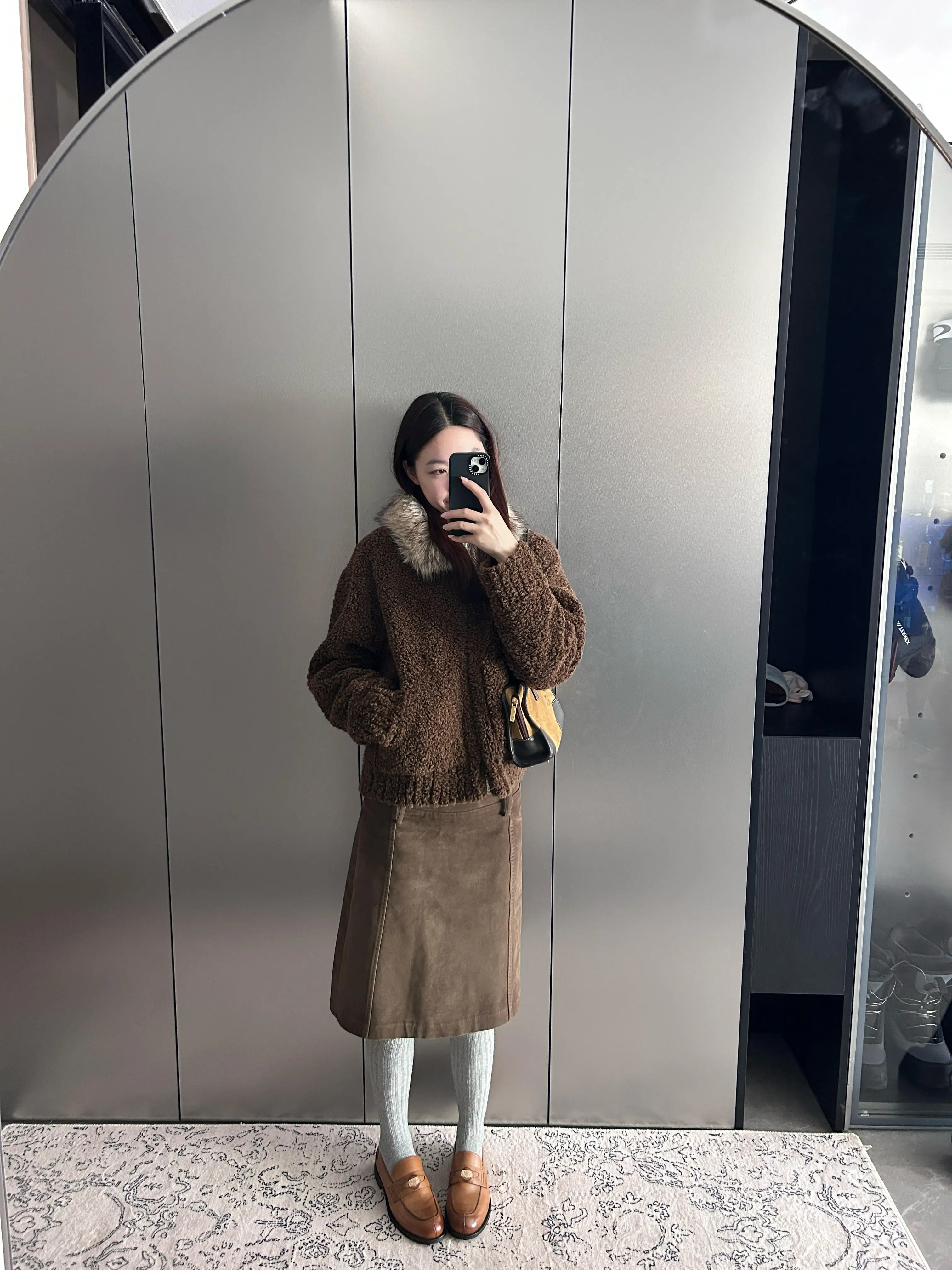 Retro Suede High Waist A-Line  Skirt Women's Autumn Winter New American Style Commute Deer Skin Straight Cut Skirt