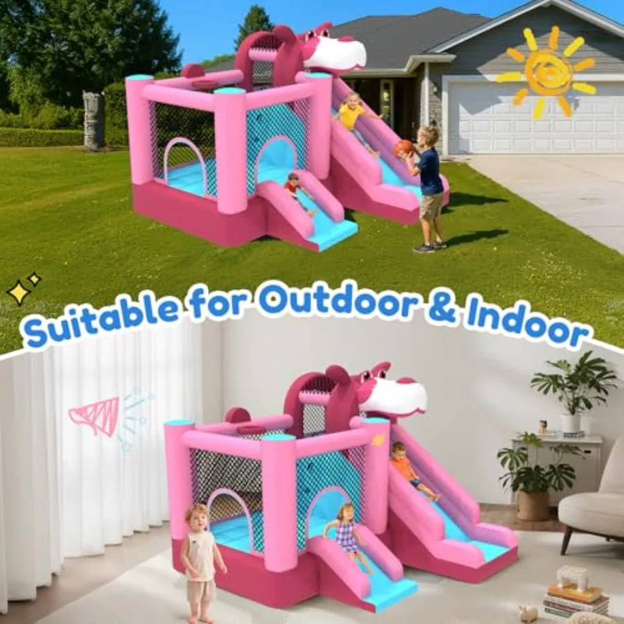 Aufblasbares Hüpfburg-Doppelrutsche, 9,5 Fuß x 9,5 Fuß Hüpfburg für Kinder, robustes 840D-Oxford-Gewebe, Alter 3–8, inklusive 45