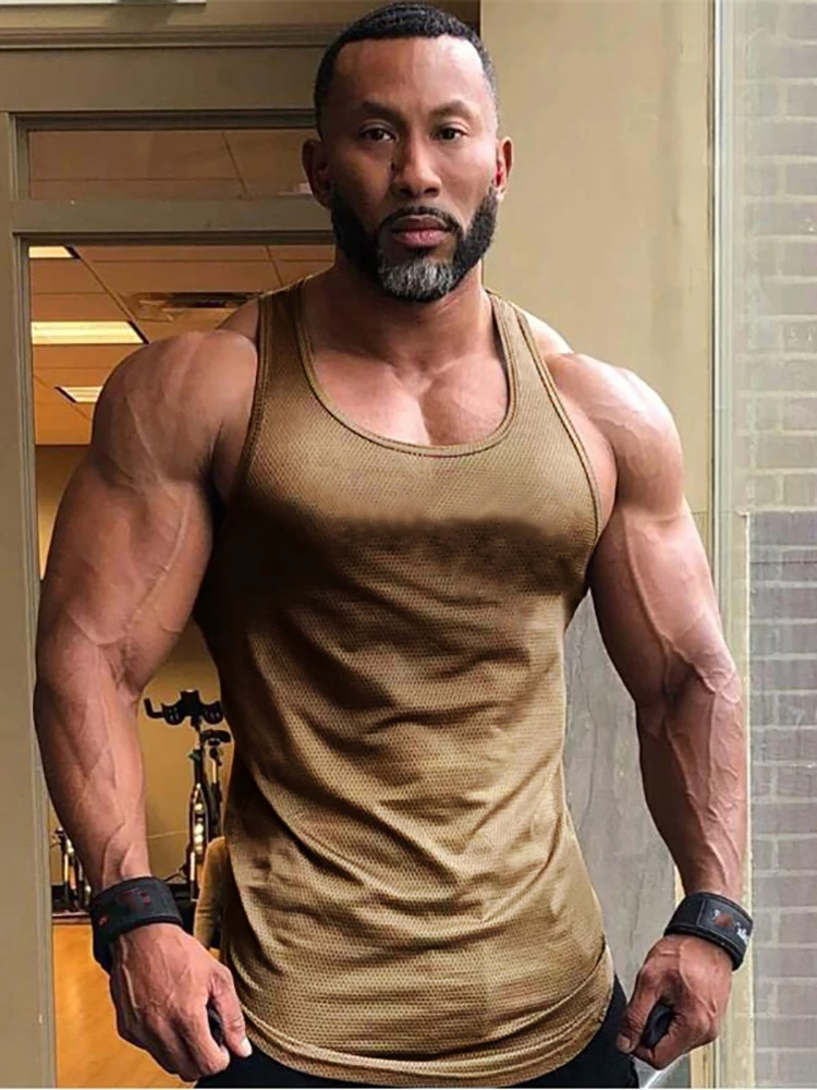 Zwykłe męskie Fitness Running Slim Fit podkoszulki siatkowe oddychające bez rękawów szybkoschnące podkoszulki siłownia kulturystyka trening koszulka umięśniona