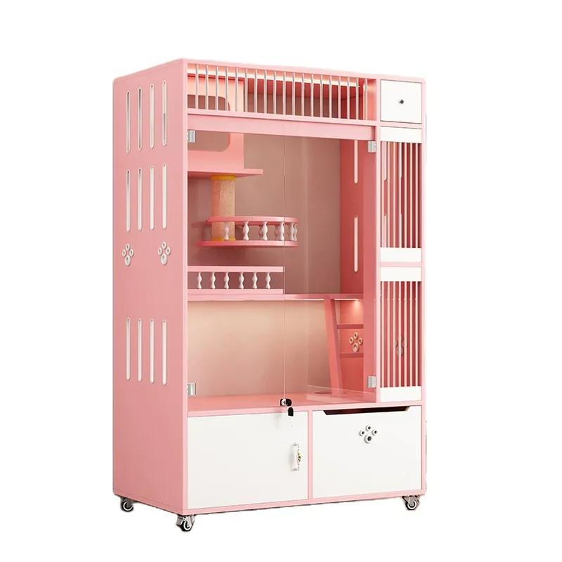 2023 New Luxury Interior Household Animal Furniture Wooden Cat Cage House With Scratching 3 Layer Cat Villa Customized Cat House