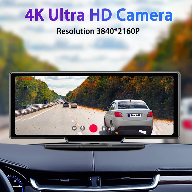 4K Ultra HD Dash Cam Wireless CarPlay Android Auto GPS 5G WiFi Parking Monitor Car DVR Night Vision Dual Camera Video Recorder