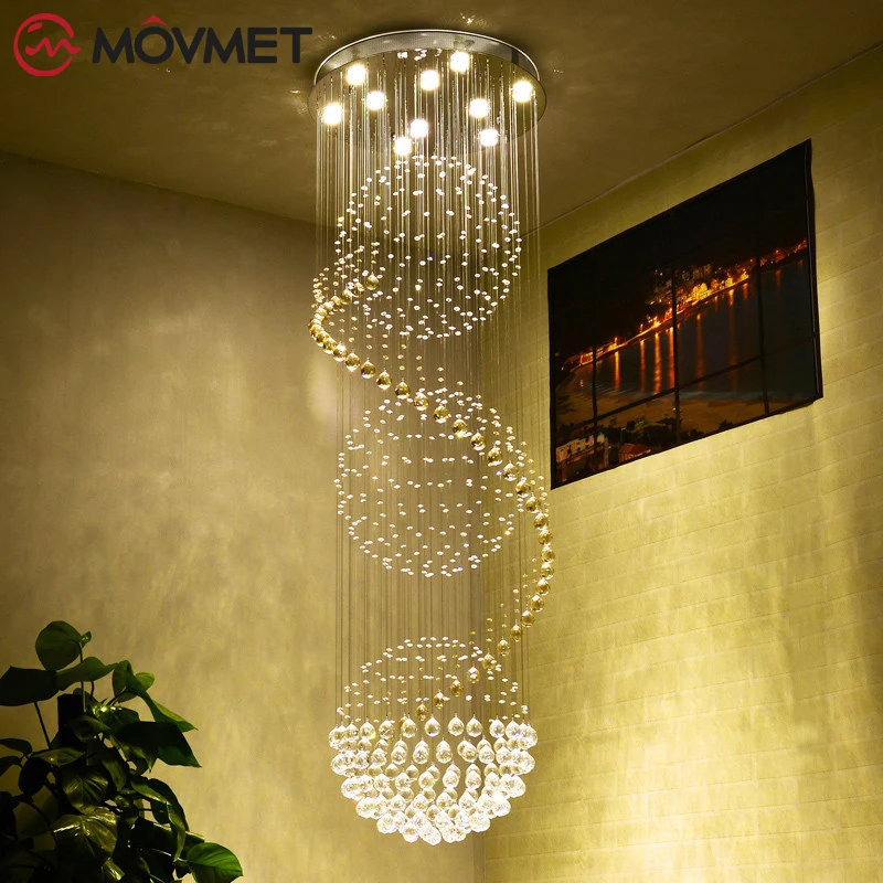 

Luxury Modern LED Crystal Chandeliers Glass Long Tube GU10 Pendtant Light For Livingroom Stair Duplex Building Stainless Steel