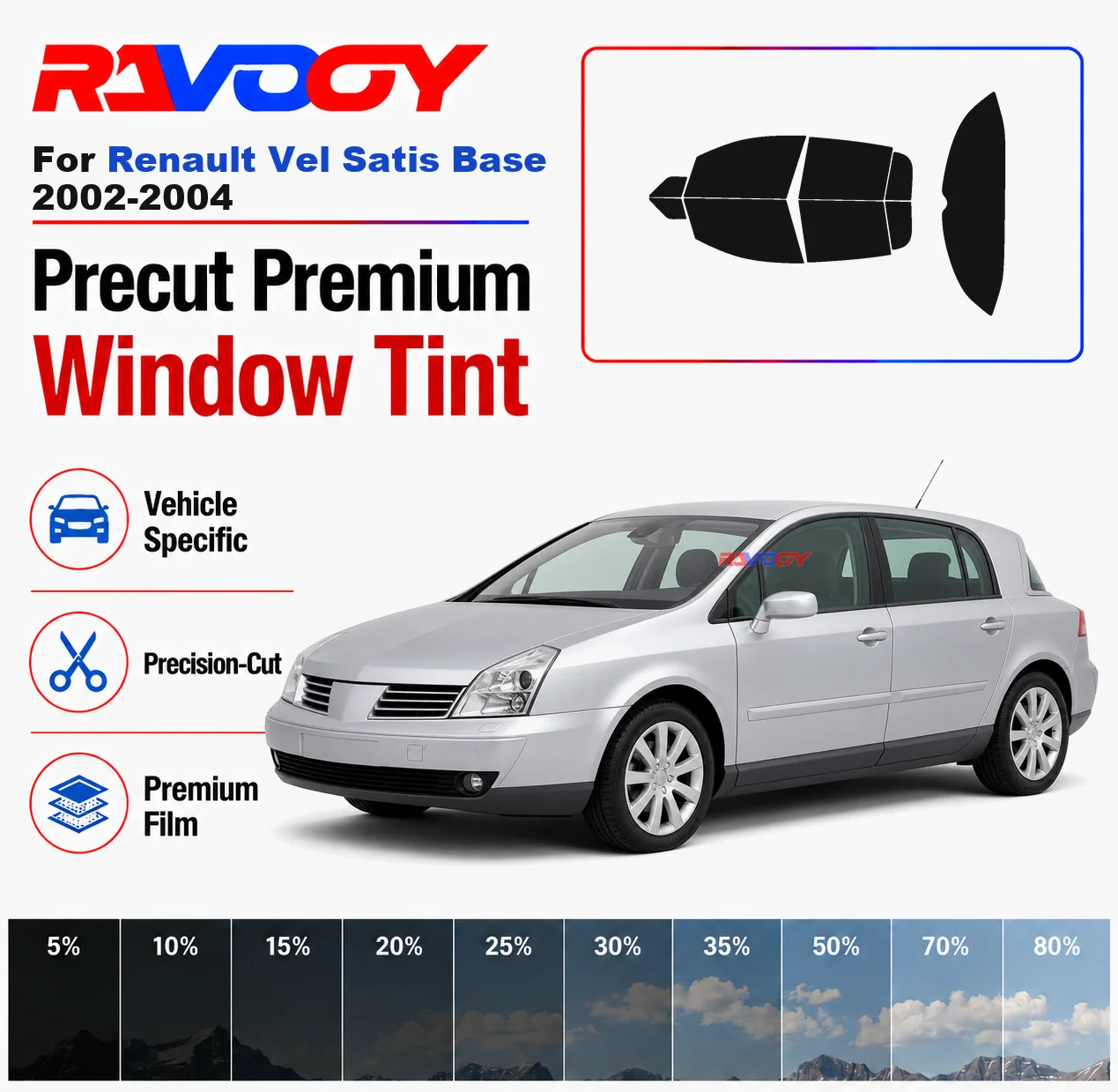

Premium Precut Window Tint Kit Front Windows Rear Windows Rear Windshield For Renault Vel Satis Base 2002-2004 Nano Ceramic Film
