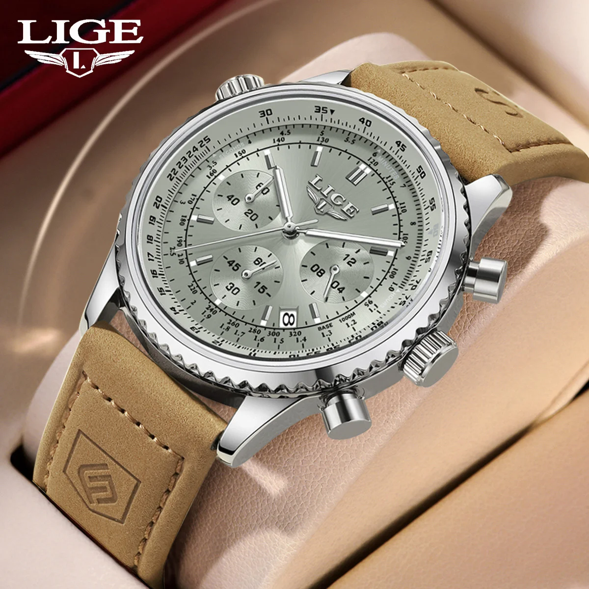 

Мужские кожаные часы LIGE 2026, премиум-класса, модные, деловые, водонепроницаемые, кварцевые, с хронографом и календарем, в подарочной коробке.