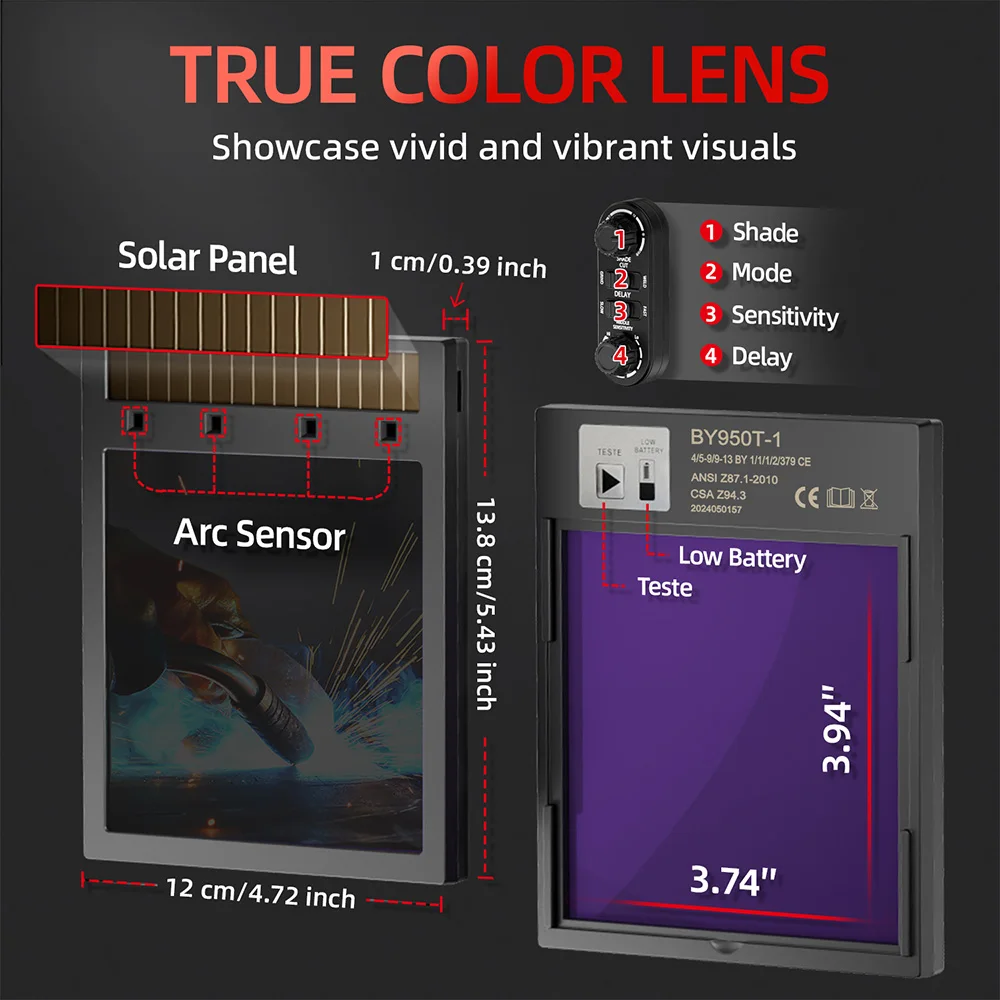 Przyłbica spawalnicza ANDELI z automatycznym przyciemnianiem Panoramic 180 °   Oglądaj maskę spawalniczą True Color 4 z czujnikiem łuku do spawarki MIG MAG MMA