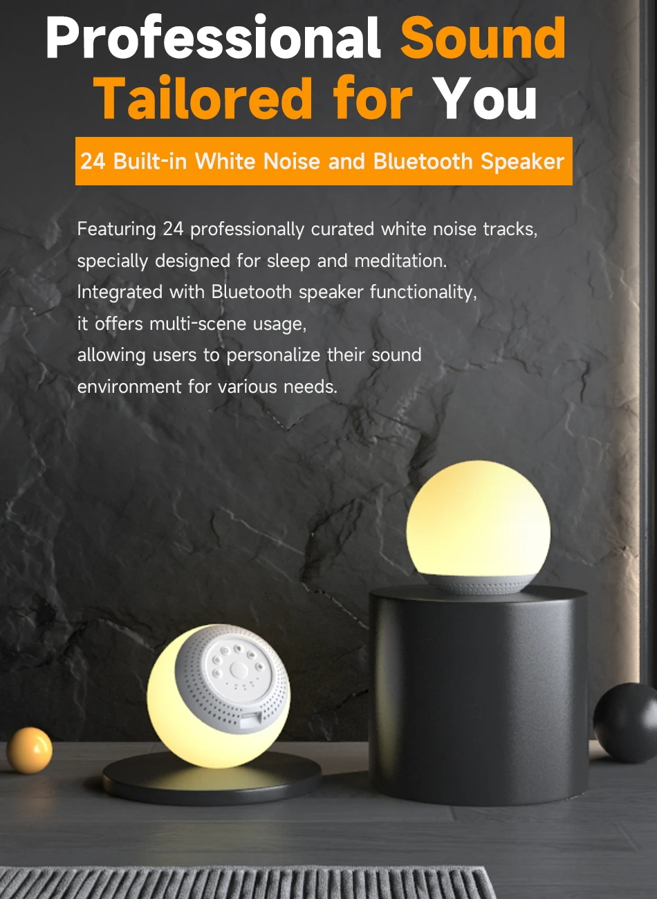Portable Silicone White Noise Machine Rechargeable Sleep Noise Machine RGB Dimmable Night Light Wireless Speaker