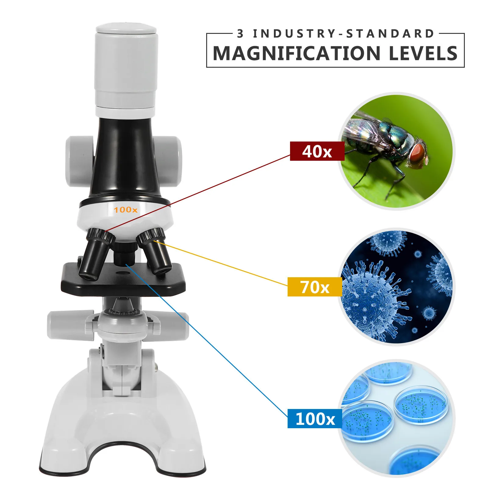 1 Set biologisches Mikroskop, langlebiges wissenschaftliches Bildungswerkzeug für Schüler, frühes Lernen, Experimentierzubehör für die Erkundung von Kindern