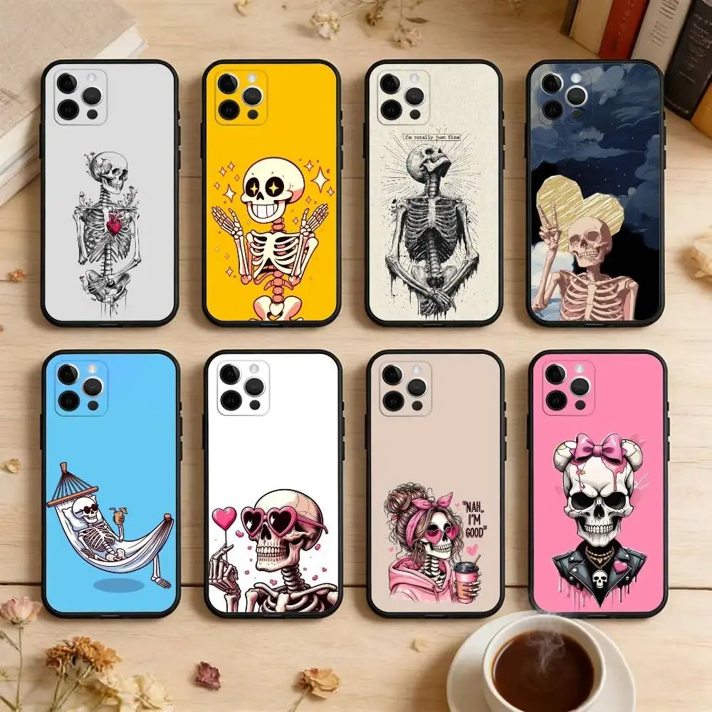 

COOL S-Skeleton-ON Phone Case For iPhone 17,16,15,14,13,12,11 Plus,Pro Max,Soft Silicone Black Cover
