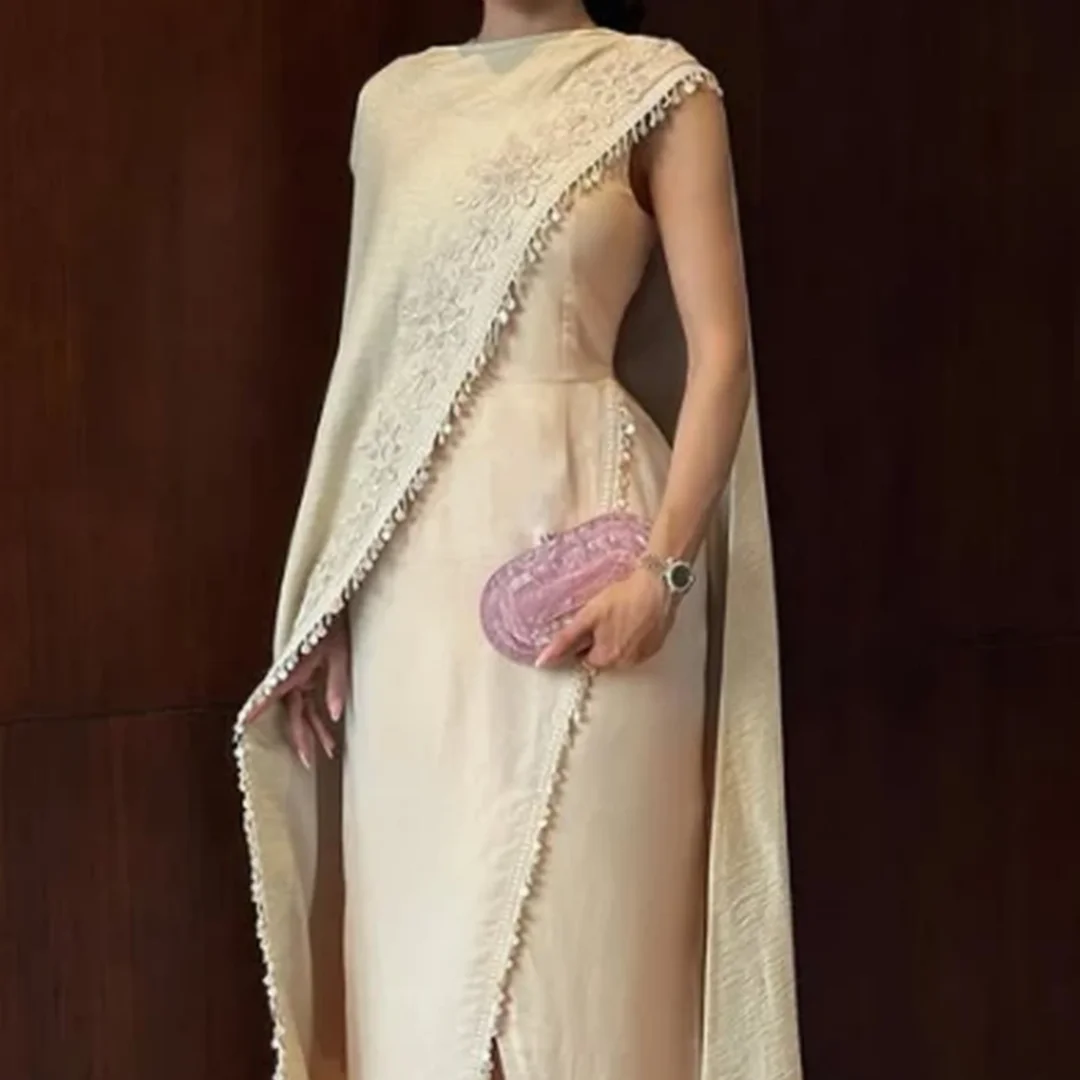 Robe longue en Jersey classique rétro, exquise, avec des appliques de franges, droite, asymétrique épaule dénudée, robes de soirée formelles personnalisées