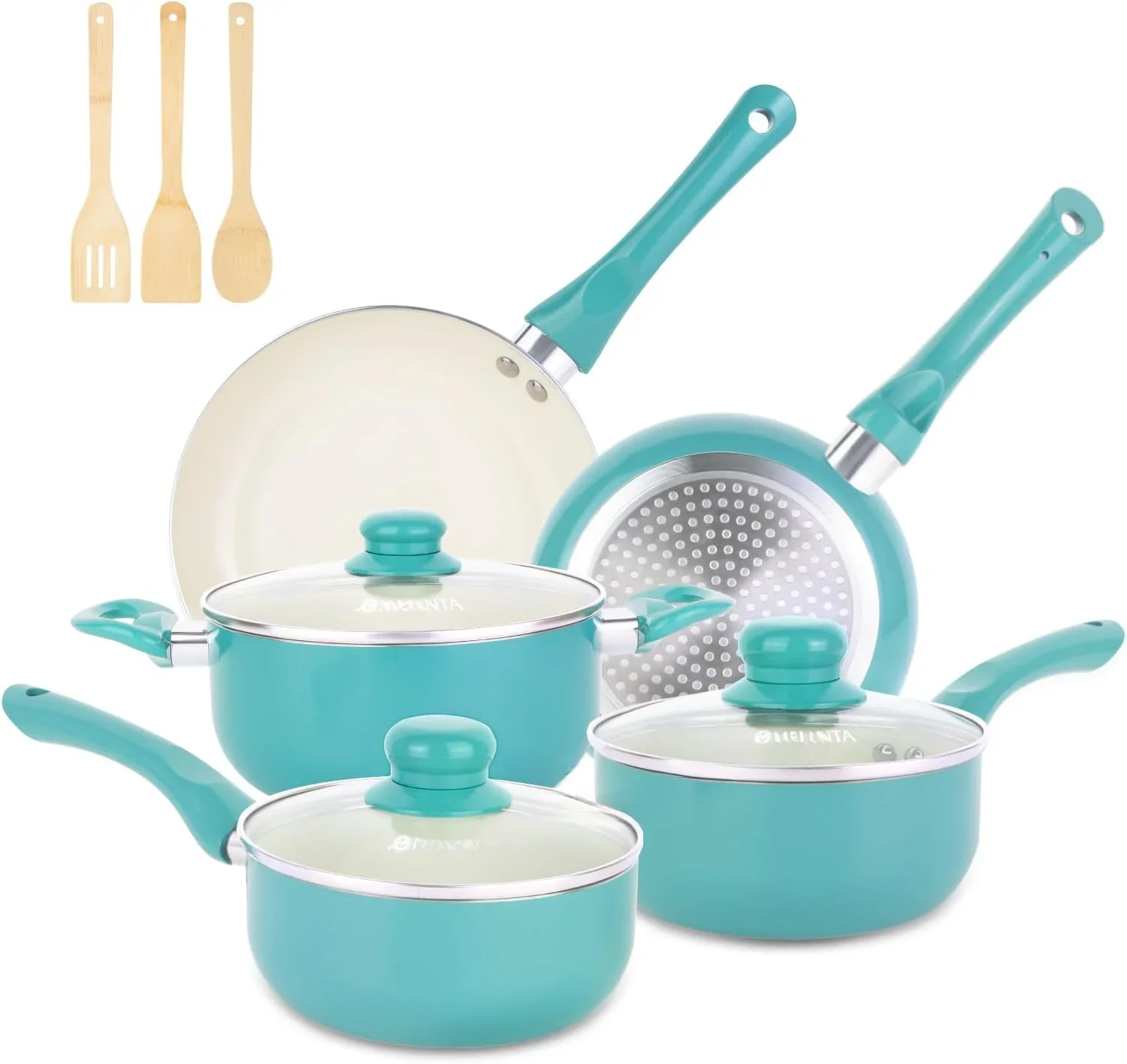 Pots and Pans Set Nonstick, 10/11pcs Kitchen Sets Induction Cookware,Stay Cool Handle & Bamboo Utensils