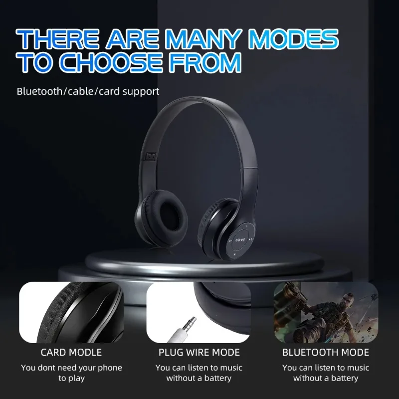 Wireless Bluetooth 5.0 P47 TWS Headphone With Mic On-Ear Headset Stereo Sound Earphones Sports Gaming Foldable Headphones