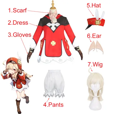 Spiel Genshin Auswirkungen Klee Cosplay Kostüm Nette Loli Roten Kleid Frau Halloween Karneval Party Requisiten Enthalten Handschuhe Ohren
