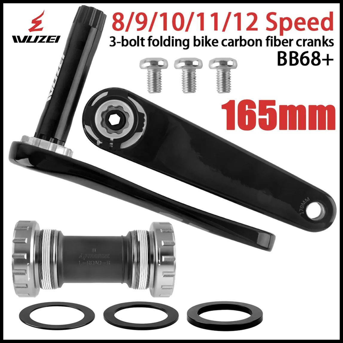 WUZEI Koolstofvezel Racefiets Crankstel 165mm 170mm 3-Bolt Direct Mount AL-7075 24mm As voor Shimano 105 R7000 Ultegra R8000