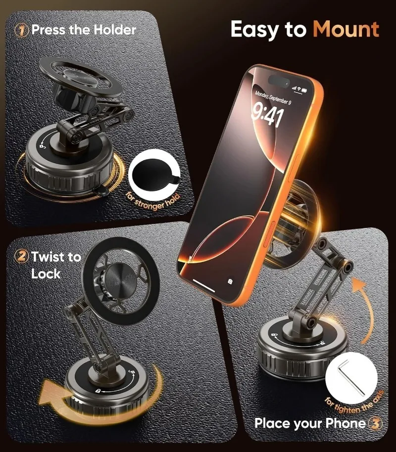 Universal Magnetic Mount Easy To Install Foldable 360° Rotation Adjustable Strong Suction Dashboard Holder For All Smart Phones