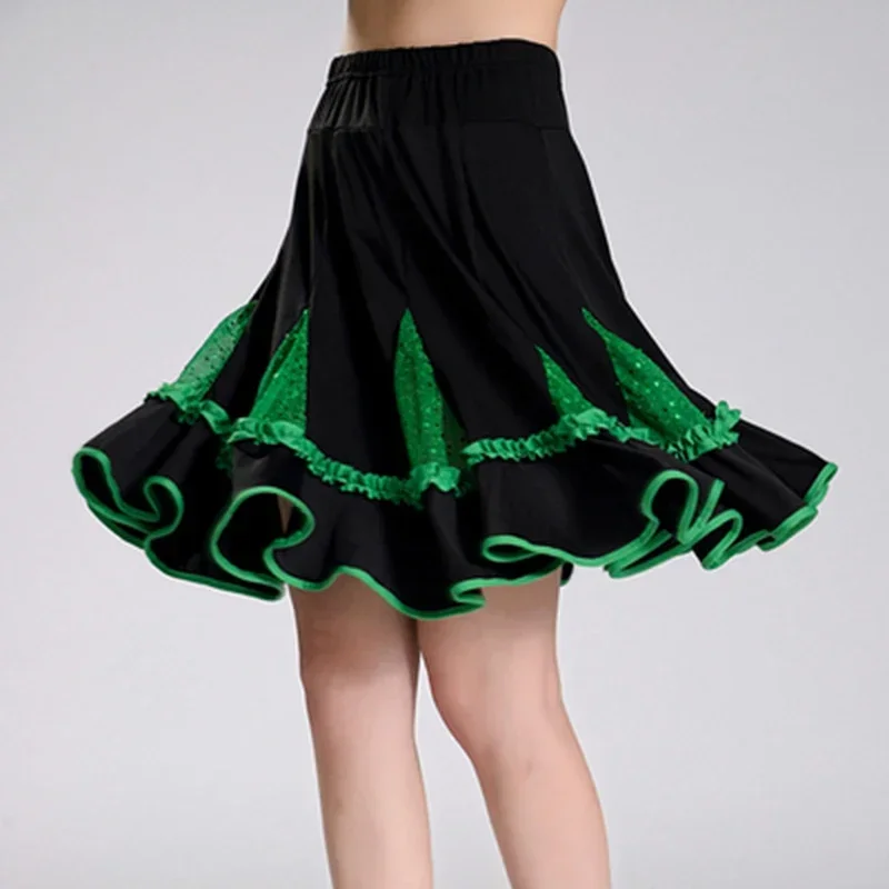 Falda de baile latino con lentejuelas para mujer, платья cuadrados de Cha Rumba, Samba, Tango, rojo, rosa brillante, зеленый