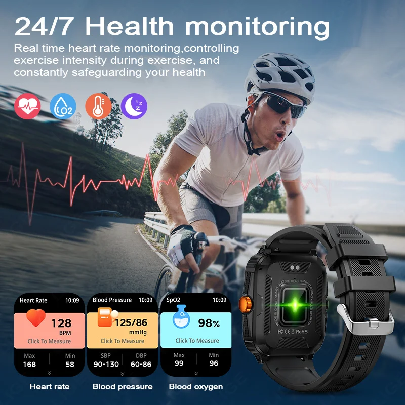 LIGE 2024 wojskowy inteligentny zegarek męski 3ATM wodoodporny Outdoor nadajnik sportowy Fitness Monitor zdrowia Smartwatch Men 430mAh Battery