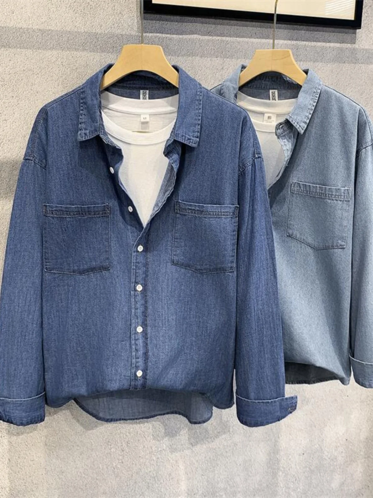 

Мужская джинсовая рубашка с длинным рукавом, повседневная, весна-осень, модная, свободного кроя, молодежная, дышащая, M...