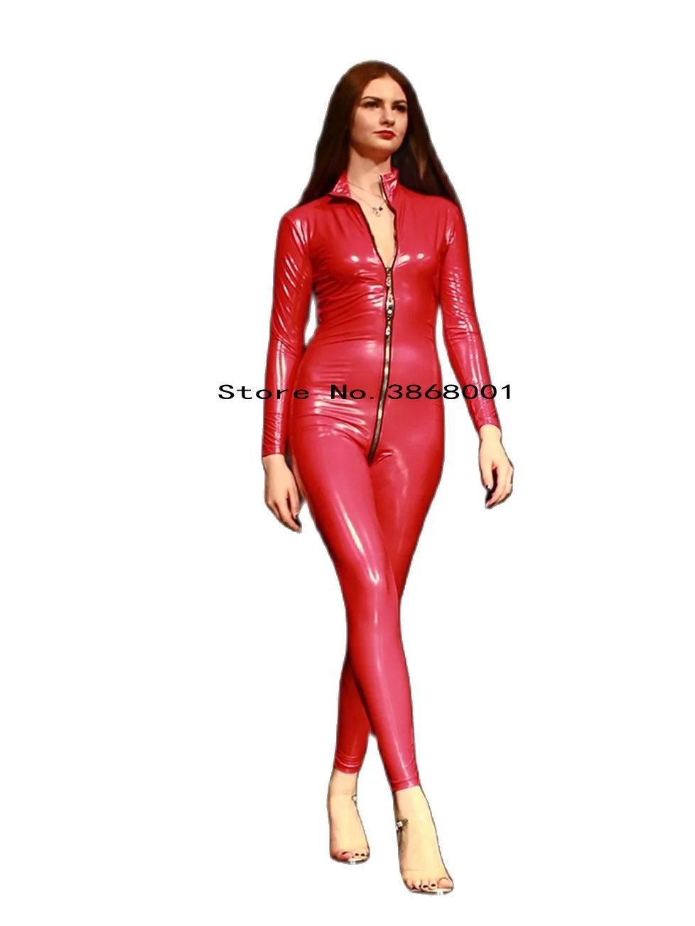 Fashion mirror faux latex leather catsuit girls sexy motorcycle jumpsuit mounted film and television night dance catwalk tights