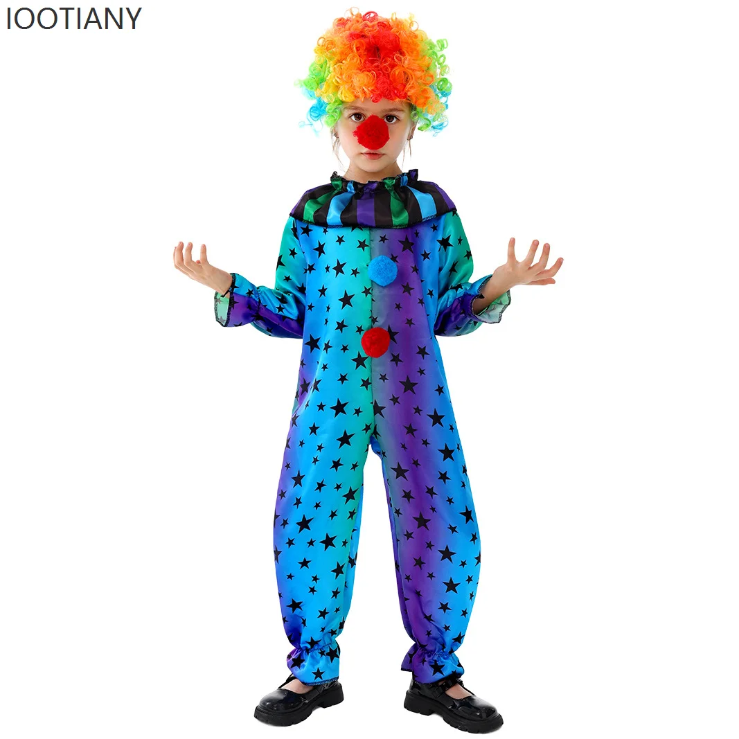

IOOTIANY Carnival Clown Costume Children's Boys and Girls Star Print Bodysuit Carnival Party Role Playing Performance Costume