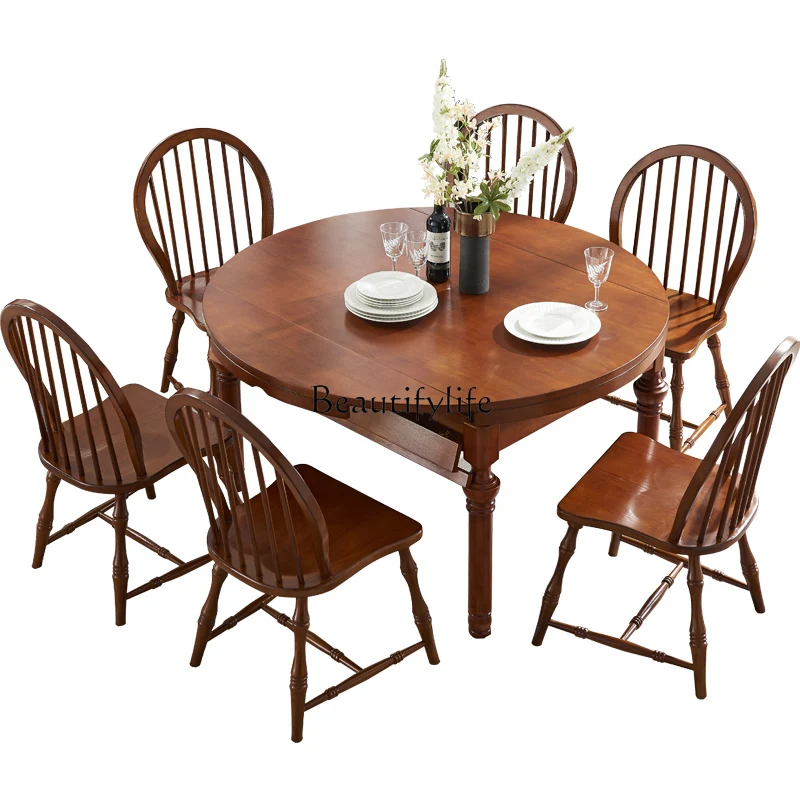 

Solid Wood Folding Dining Tables and Chairs Set Eight-Immortal Table Variable round Table