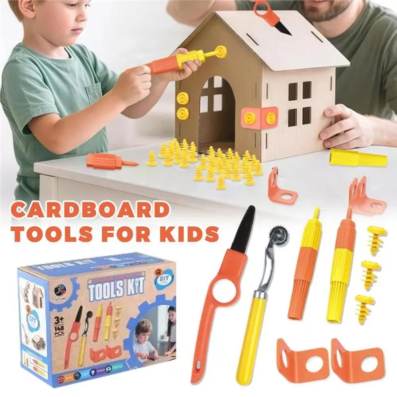 

【ALLOWANCE】Cardboard DIY Screw Set-Construction Kit For Kids-Safe Tools And Screws Included