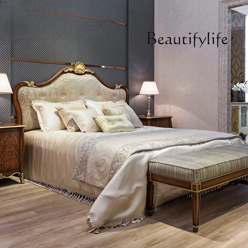 

European solid wood double bed wedding bed French neoclassical fabric master bedroom 1.8 meters princess bed