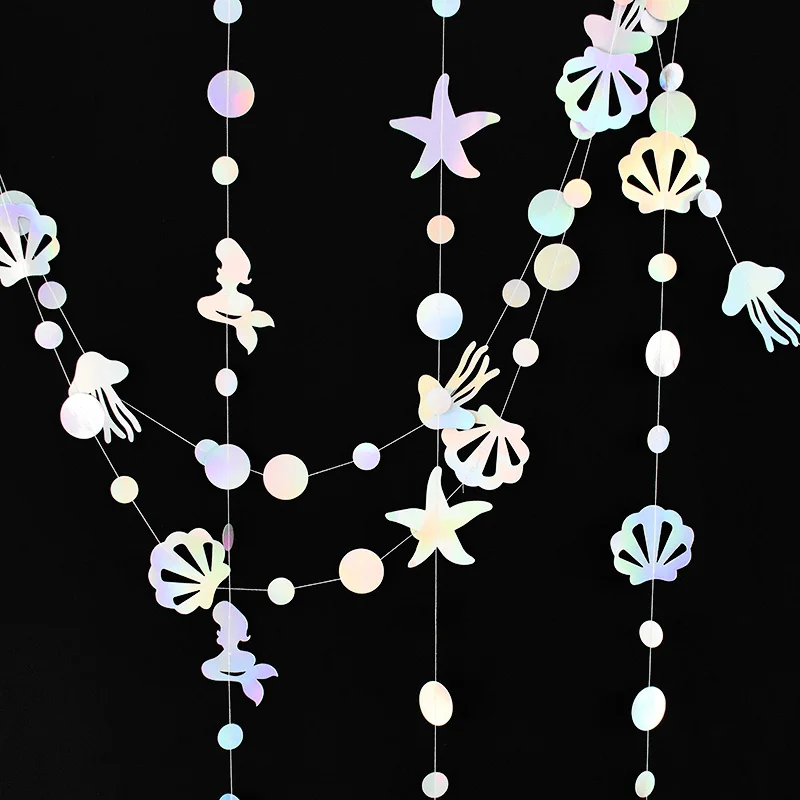 1P 4.5m Mermaid Colorful Laser Garland Hanging Starfish Jellyfish Paper Banner Under The Sea Mermaid Birthday Party Decoration