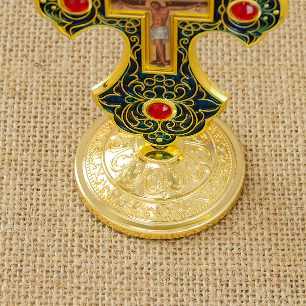 HTISOK Ostorthodoxes Kreuz Jesus-Kruzifix Christliches Standkreuz mit Sockel für Kirchen- und Heimdekoration Religiöse Artikel – Detail 15
