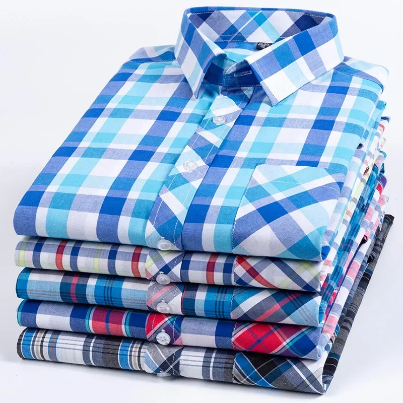 

LIBIELIY Summer Thin Cotton Short Sleeve Shirt Fashionable Casual Full Cotton Plaid Shirt Youth Men's Top