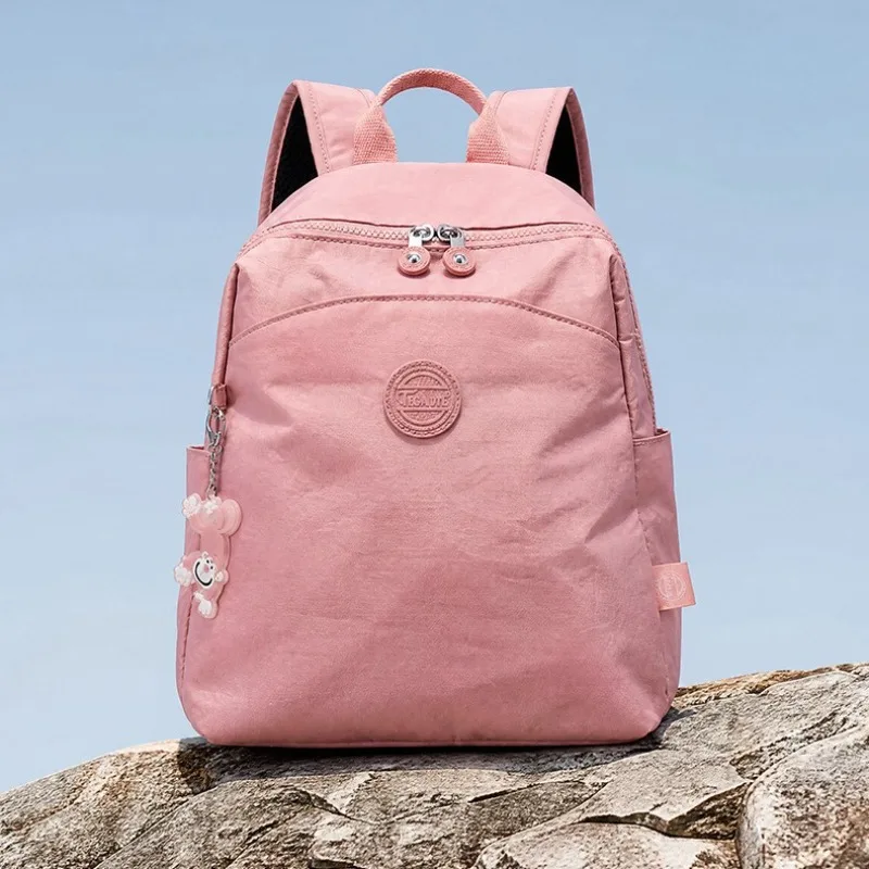 Women's Lightweight Nylon Backpack Waterproof Travel Casual Versatile Outdoor Bag Student Bookbag Street Trend Zipper Closure