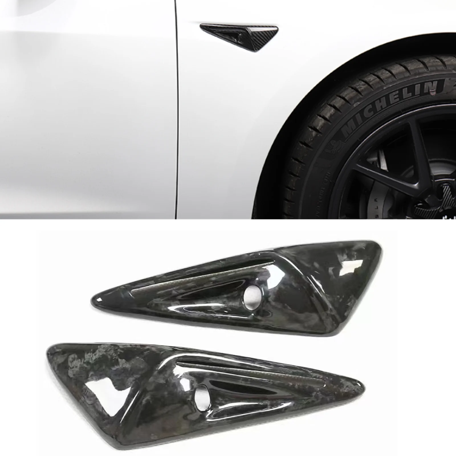 

For Tesla Model 3 Model Y 2020 2021 2022 2023 Carbon Fiber Front Side Fender Lamp Turn Signal Light Cover Trim Bezel Frame Shell