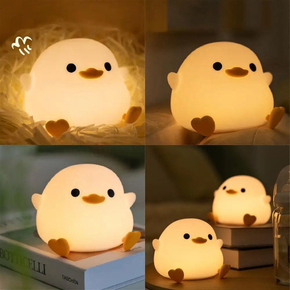 Lampe de Nuit en Forme de Canard Rechargeable par USB avec Capteur Tactile, Veilleuse de Dessin Animé pour Enfants, Créer une Belle Signe des Escales dans la Chambre