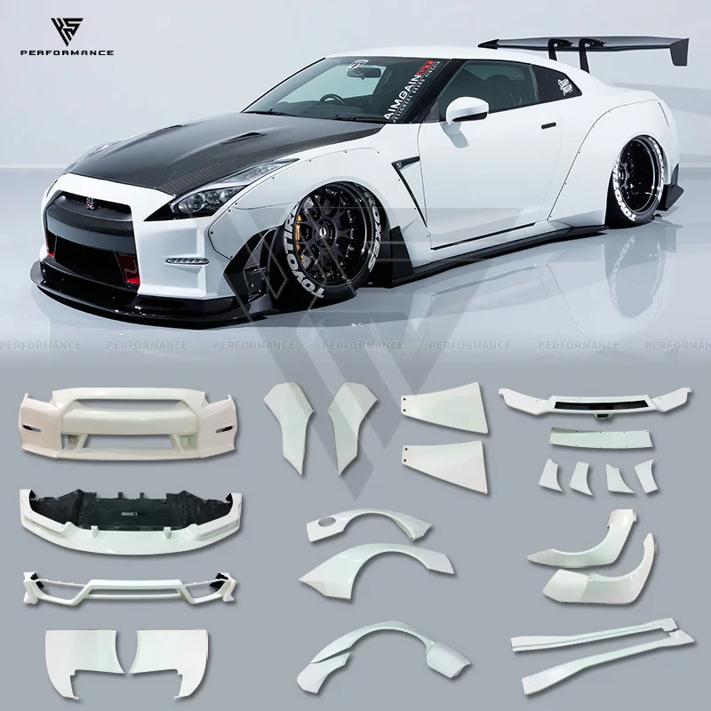 Kit de carrocería exterior de fibra de vidrio FRP estilo AIMGAIN con difusor de parachoques y faldones laterales para Nissan GTR R35 2008-2018