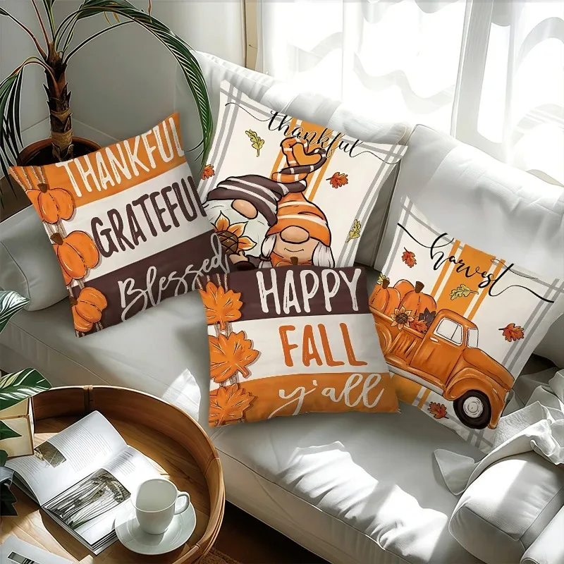 

4pcs Halloween Decoration Harvest Pumpkin Decoration Printed Pillowcase Ideal Gift for Thanksgiving and Birthday Christmas Decor