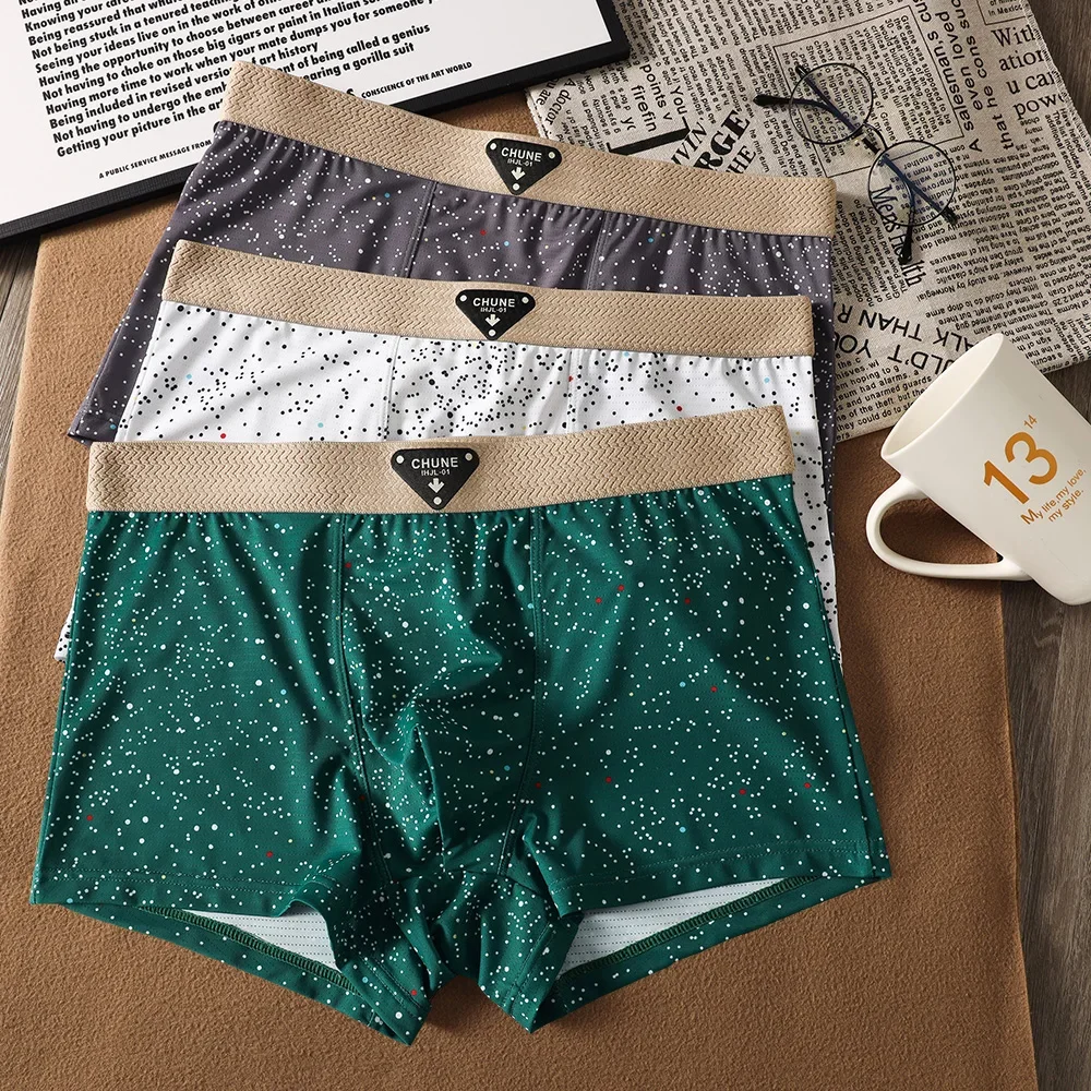 

3PCS/Pack Trendy Starry Sky Print Men's Panties Ice Silk Man Underwear Breathable Large Space Mesh Pouch High Elastic Underpants