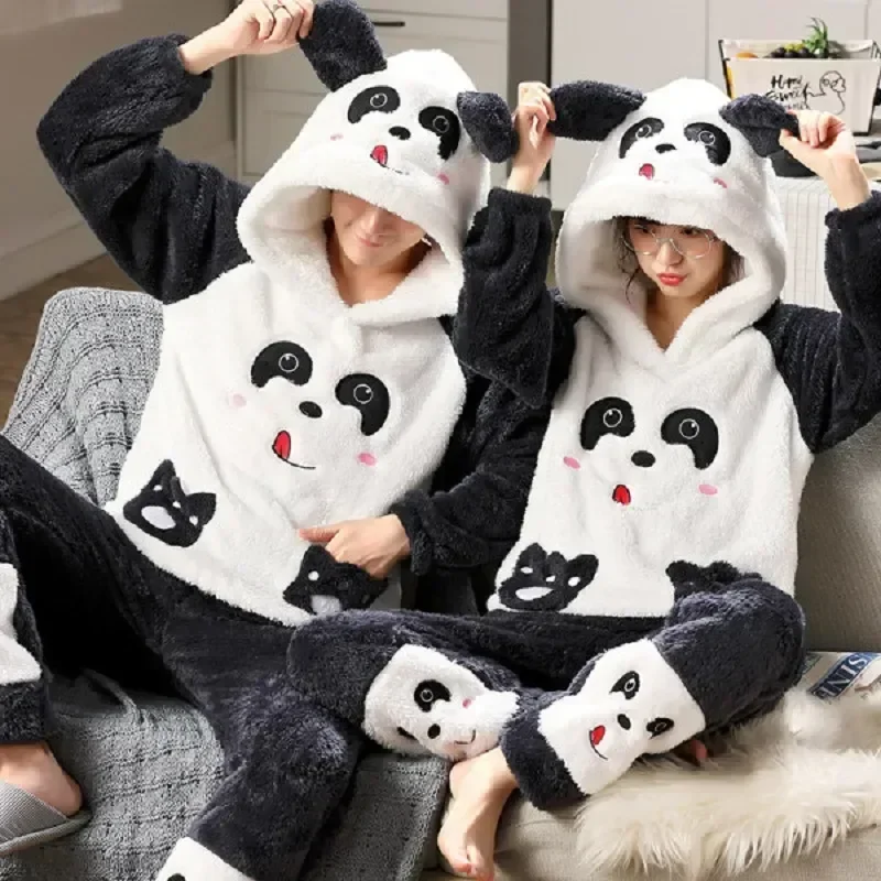 Pajama Long Male Plush Hoodies Clothing Couple Lover Female Pyjamas 17 Flannel Style Cartoon Winter Sweet Sleeve Thick Sets Warm