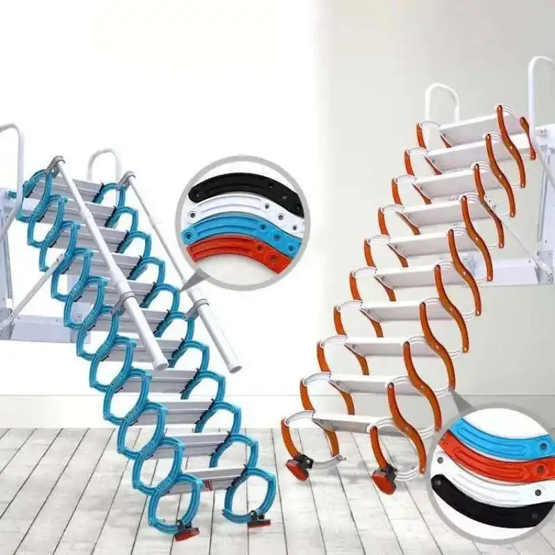 Escaleras telescópicas de acero al carbono para el hogar, interiores y exteriores, montadas en la pared, escalera plegable, escalera elevadora para ático que ahorra espacio