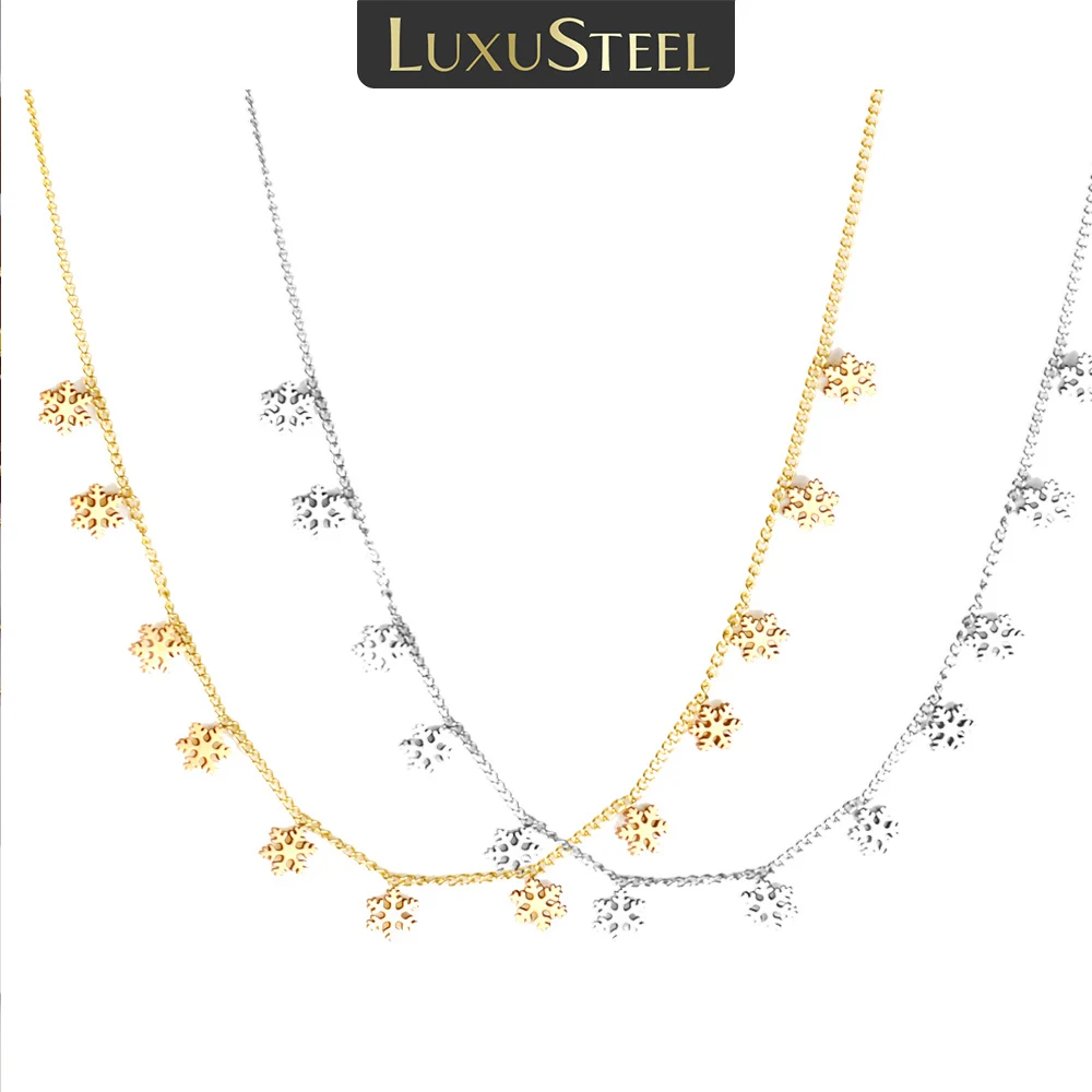 LUXUSTEEL Vintage Snowflake Charm Choker Naszyjnik Dla Kobiet Pozłacany Srebrny Kolor Biżuteria Bohemia ze stali nierdzewnej 1 SZTUK