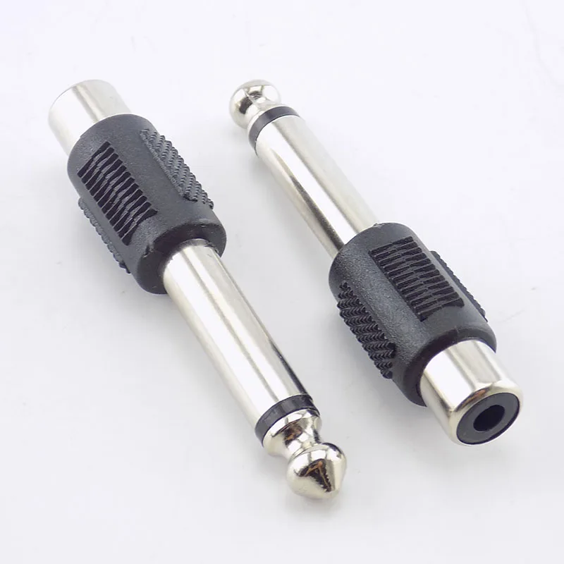 2 pcs 6.5 Male to RCA Lotus Female AV 6.35 Mono Mixer Audio Adapter Plug for DIY FM Microphone